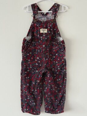 OshKosh B'gosh Navy Floral Overalls with Red & White Flowers